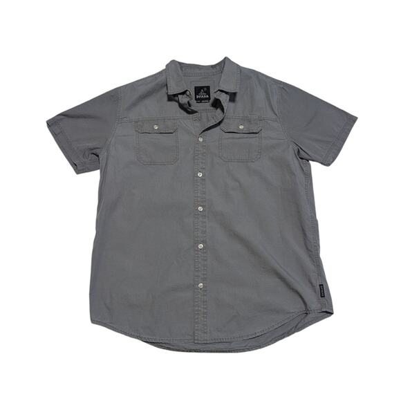 PrAna Barekur Short Sleeve Shirt Button Down Gray Collared Mens Large Gorpcore - Picture 1 of 6